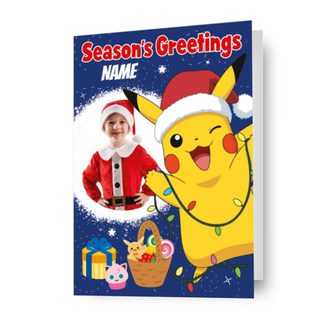 Cartolina di Natale personalizzata Pokemon Seasons Greetings - Qualsiasi nome e foto