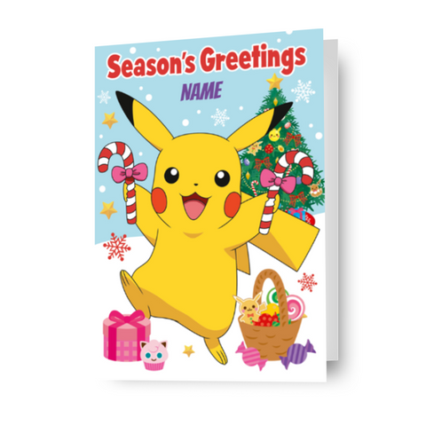 Personalizzato Pokemon Seasons Greetings Pikachu Biglietto di Natale - Qualsiasi nome