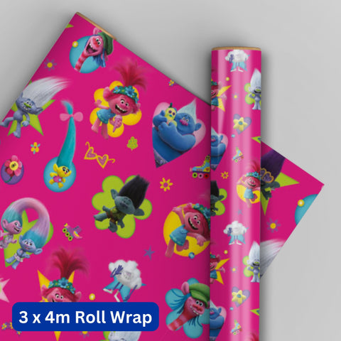 Trolls 4m Roll Wrapping Paper - 3 Pack Bundle