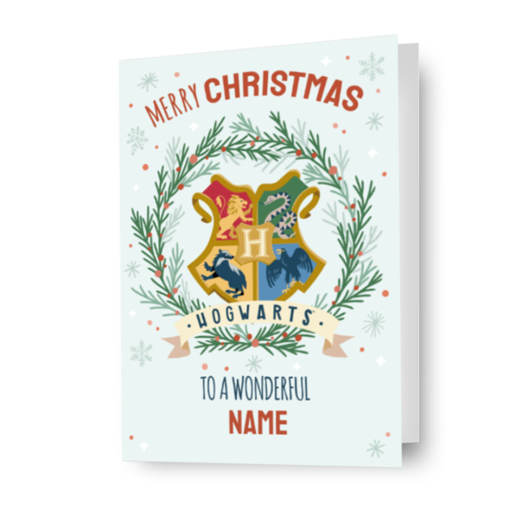 Biglietto di Natale con stemma di Harry Potter Hogwarts personalizzato, qualsiasi nome