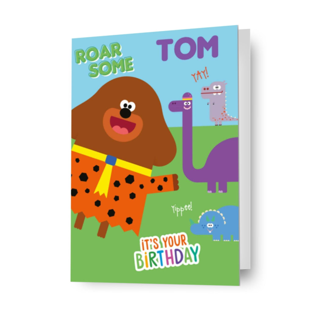 Hey Duggee Roarsome Biglietto d'auguri personalizzato con qualsiasi nome