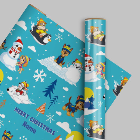 Paw Patrol Personalised Christmas Snowman Wrapping Paper
