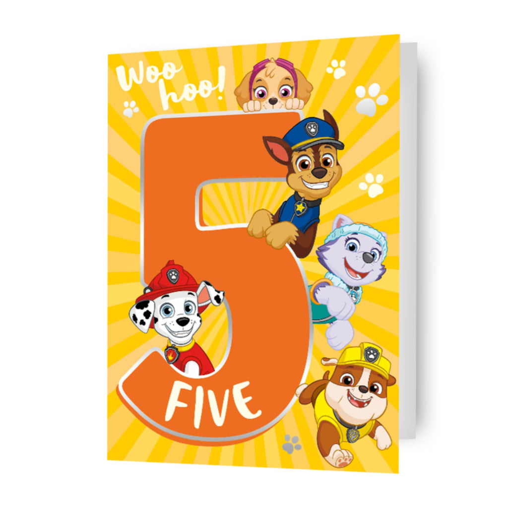 Paw Patrol verjaardagskaart voor 5 jaar