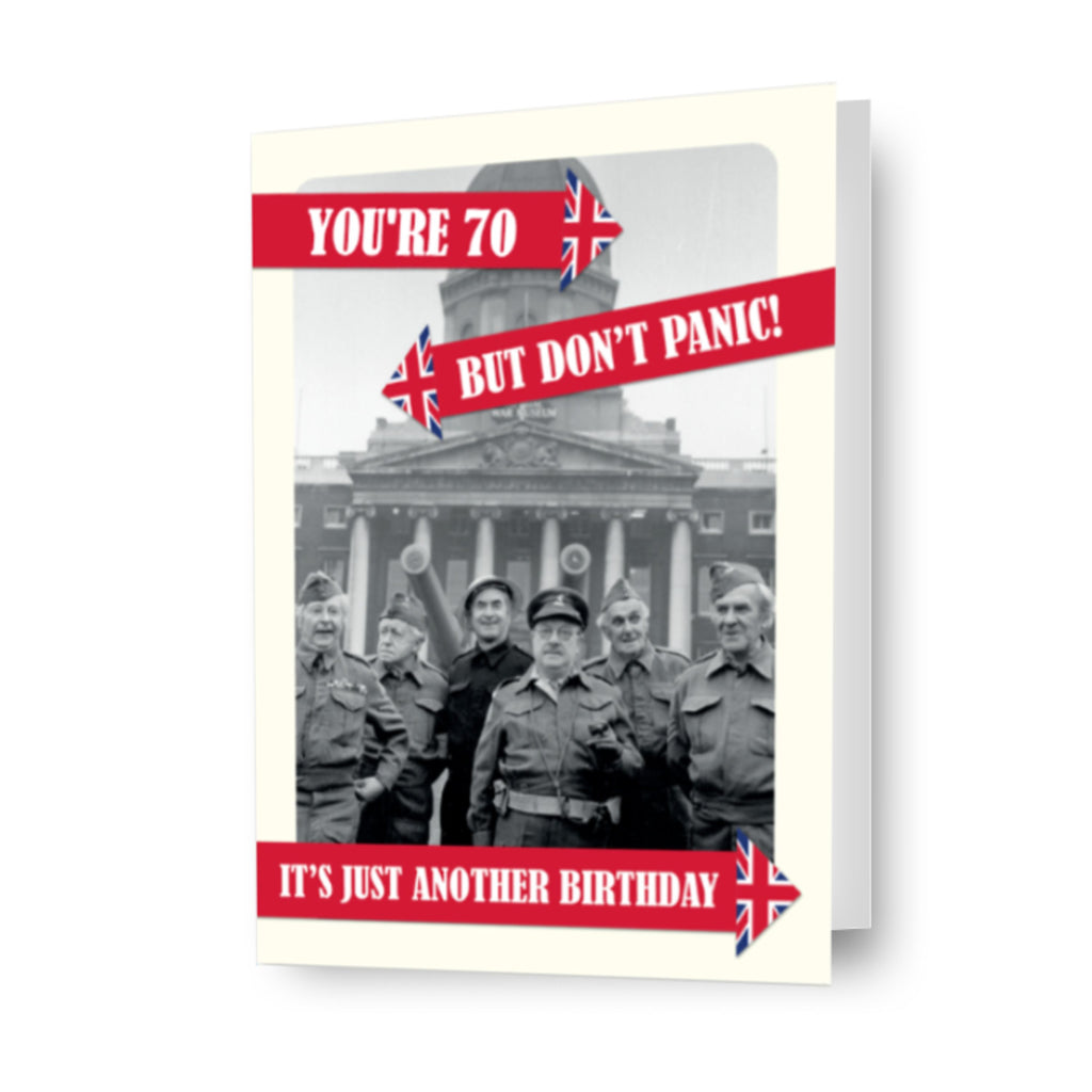 Biglietto d'auguri personalizzato Don't Panic Age di Dad's Army, biglietto di auguri A5