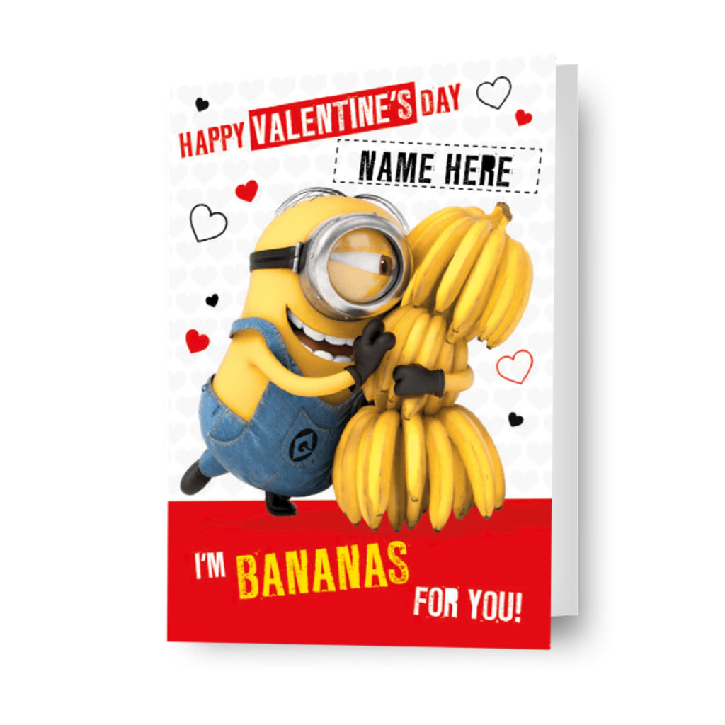 Gepersonaliseerde 'I'm Bananas For You' Valentijnskaart van Despicable Me Minions