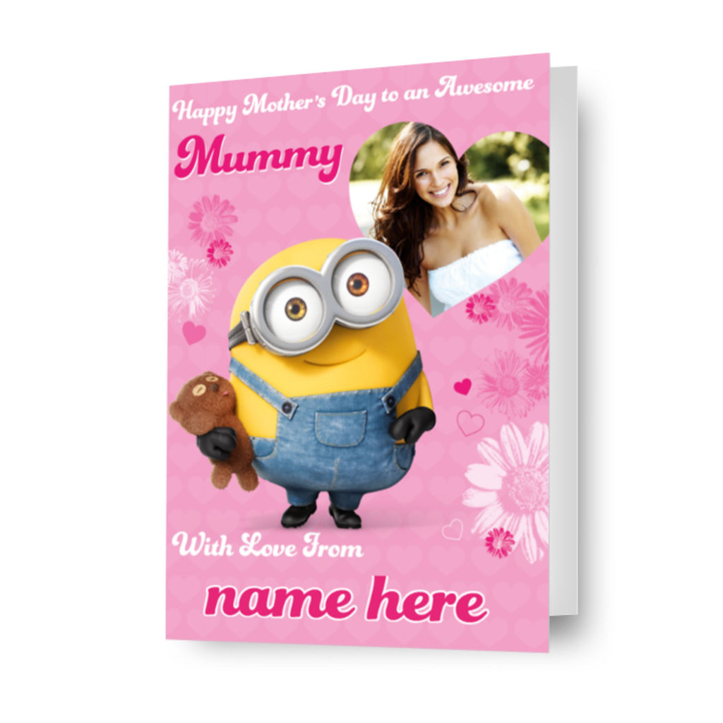 Despicable Me Minions Gepersonaliseerde Foto & Naam 'Awesome Mummy' Moederdagkaart