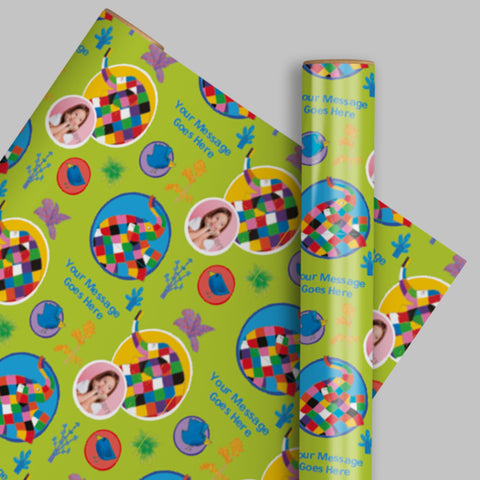 Elmer The Patchwork Elephant Personalised Birthday Wrapping Paper