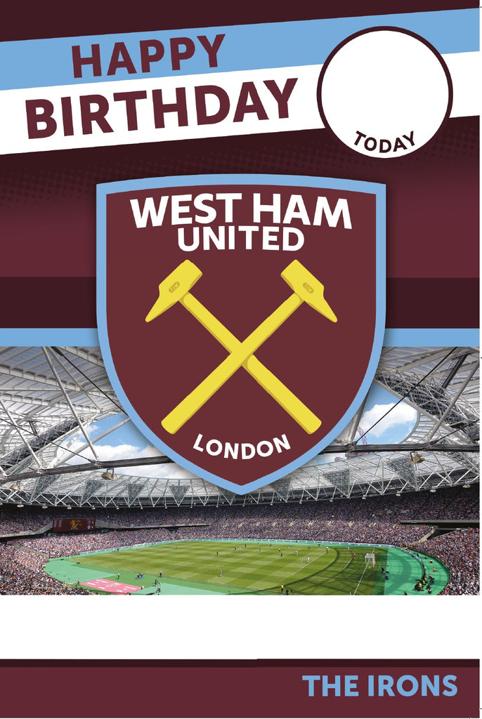 Gepersonaliseerde verjaardagskaart van West Ham FC met stickervel