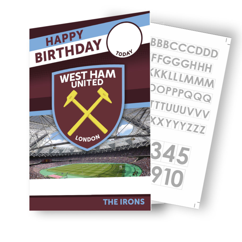 West Ham FC Personalise Birthday Card With Sticker Sheet