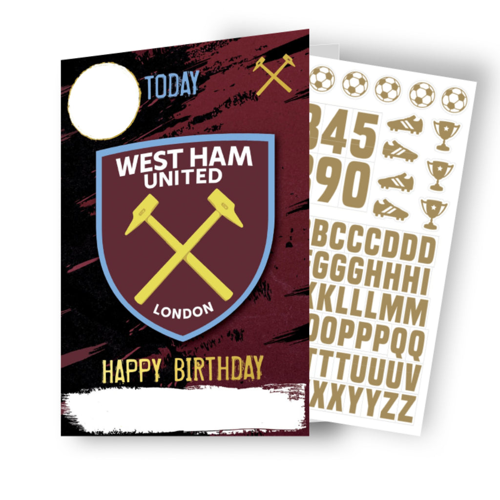 West Ham FC Personalise Birthday Card With Sticker Sheet