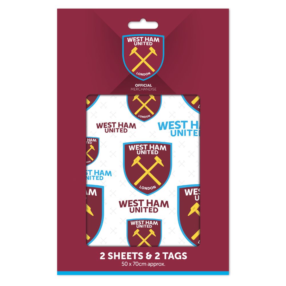 West Ham FC 2 Sheets & 2 Tags Gift Wrap