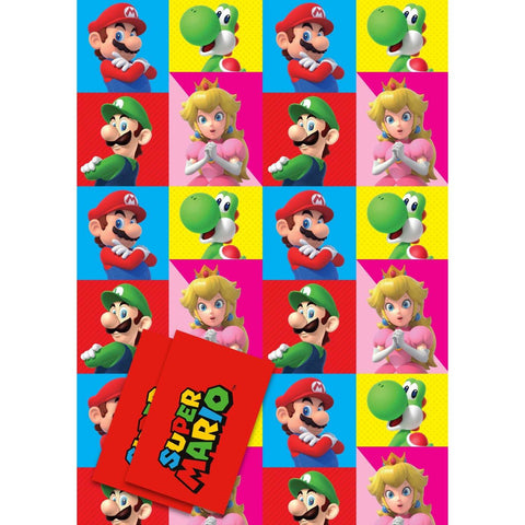 Super Mario Wrapping Paper 2 Sheet 2 Tags, Official Product an Official Super Mario Product