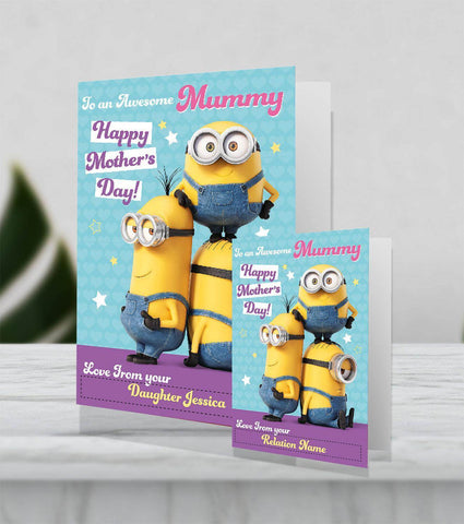 'Awesome Mummy' Mother's Day Personalised Giant Card by The Minions an Official Despicable Me Product