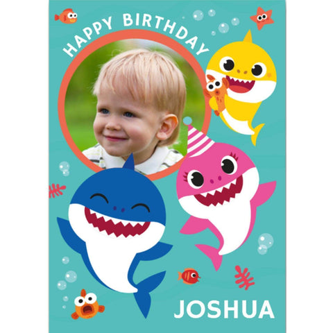 Baby Shark Personalised Name and Photo Birthday Card an Official Baby Shark Product