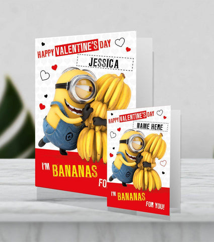 Giant Personalised Minions 'I'm Bananas' Valentines Card an Official Despicable Me Minions Product