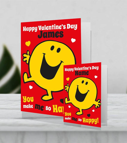 Giant Personalised Valentines Day Card Mr. Men 'Mr. Happy' made from Sustainably Resourced Paper an Official Mr Men and Little Miss Product