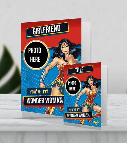 Giant Personalised Valentines Day Photo Card Wonder Woman made from Sustainably Resourced Paper an Official Wonder Woman Product