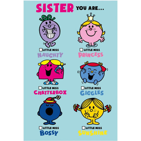 Little Miss Tick Box Sister Birthday Card an Official Mr Men & Little Miss Product