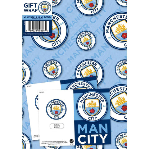 Manchester City Football Club Gift Wrap 2 Sheets & Tags an Official Manchester City FC Product
