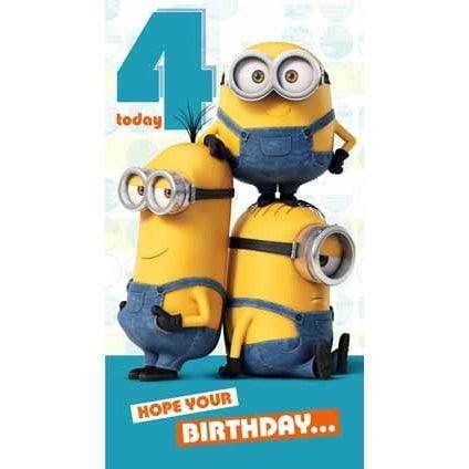 Minion Movie Age 4 Birthday Card an Official Despicable Me Product