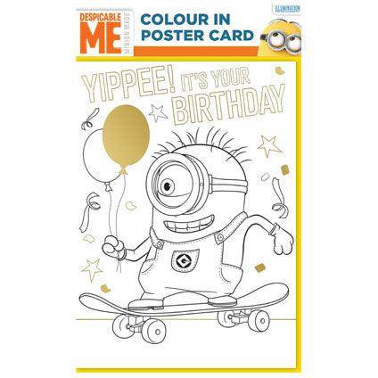 Minions Despicable Me Colour in Birthday Card with Fold Out Poster an Official Despicable Me Minions Product
