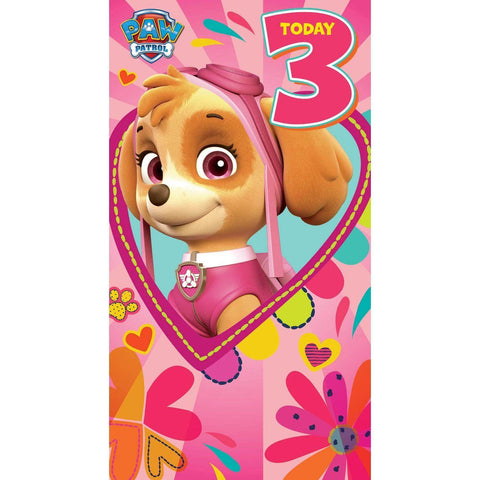 Paw Patrol Age 3 Birthday Girl Card an Official Paw Patrol Product