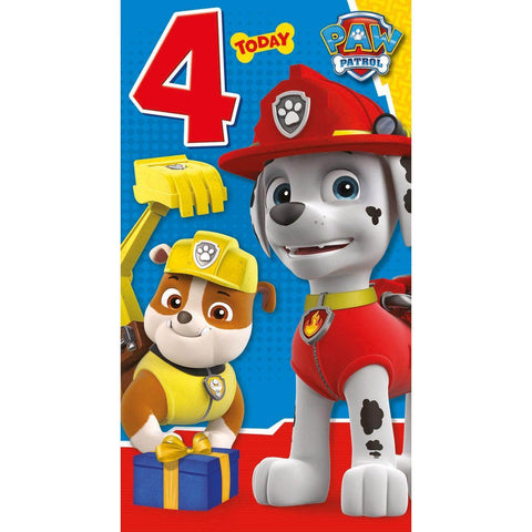 Paw Patrol Age 4 Birthday Card an Official Paw Patrol Product