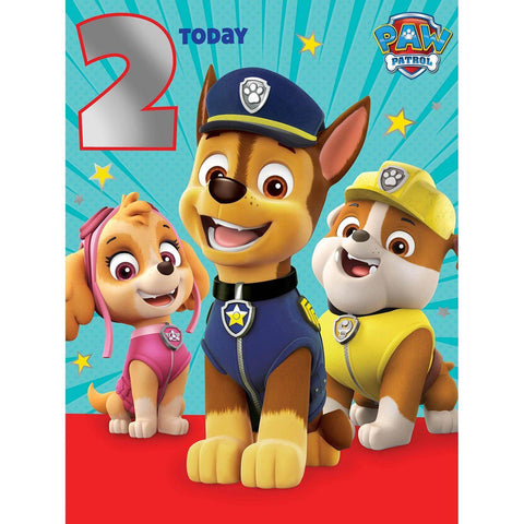 Paw Patrol Birthday Card, 2 Today, Silver Foiled Age Two an Official Paw Patrol Product