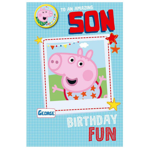 Peppa Pig Son Birthday Card & Badge an Official Peppa Pig Product