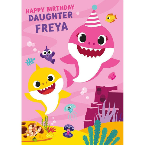 Personalised Baby Shark Pink Birthday Card- Any Name & Relation an Official Baby Shark Product