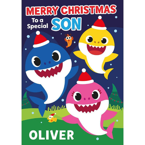 Personalised Baby Shark Son Christmas Card- Any name an Official Baby Shark Product