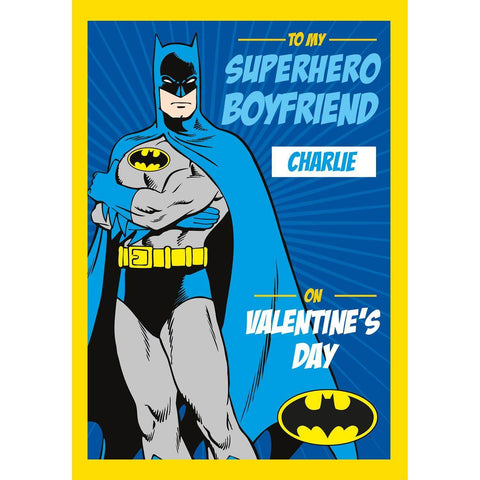 Personalised Batman, Super Boyfriend Valentines Card- Any Name an Official DC Comics Product