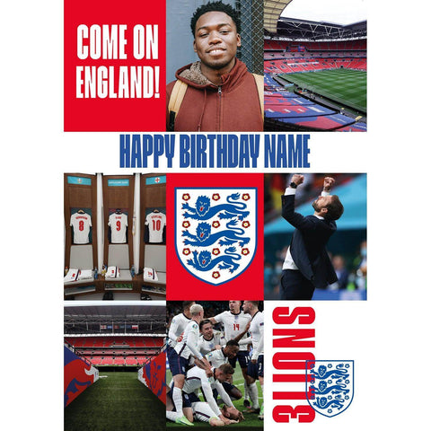 Personalised England Football 'Come on England!' Birthday Card- Any Name & Photo an Official England Football Product