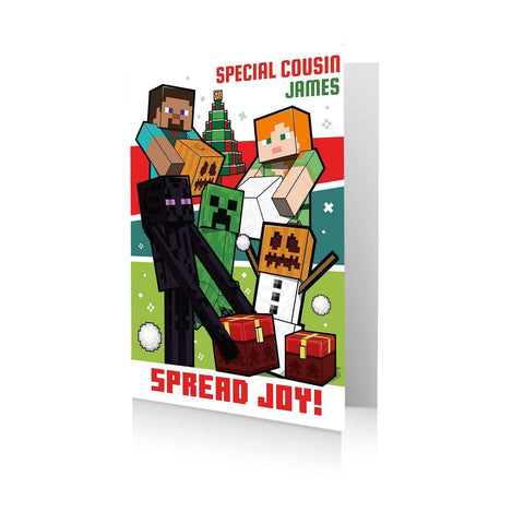 Personalised Minecraft 'Spread Joy' Christmas Card- Any Name an Official Minecraft Product