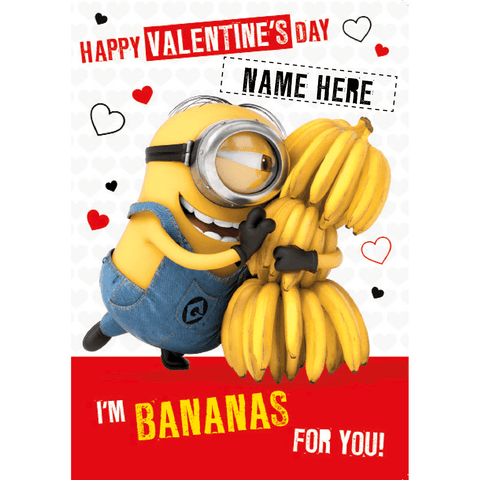 Personalised Minion 'I'm Bananas For You' Valentines A5 Greeting Card an Official Despicable Me Minions Product