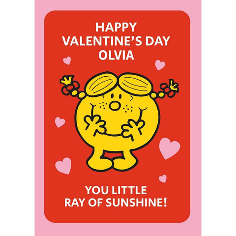 Personalised Mr. Men & Little Miss, Little Miss Sunshine Valentines Card- Any Name an Official Mr Men & Little Miss Product