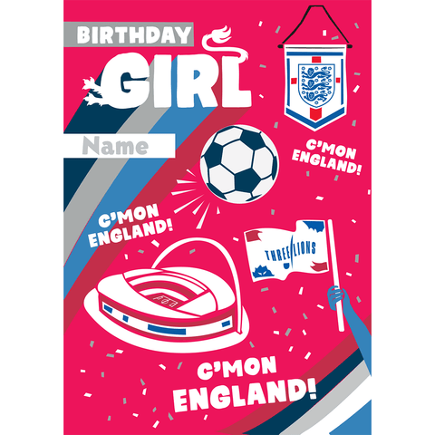 Personalised Official England Girls Birthday Card an Official England Football Product
