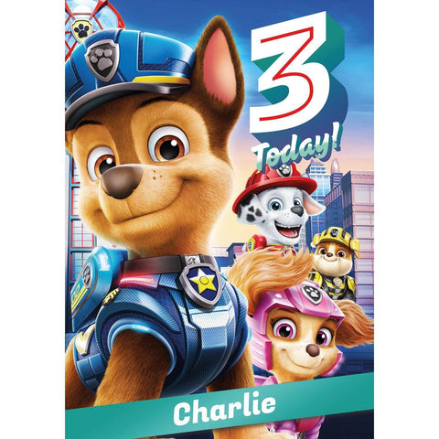 Personalised Paw Patrol Movie Age 3 Birthday Card- Any Name an Official Paw Patrol Product