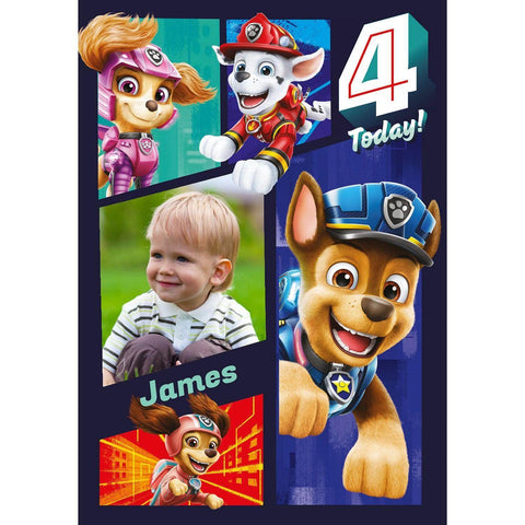 Personalised Paw Patrol Movie Age 4 Birthday Photo Card- Any Name & Photo an Official Paw Patrol Product