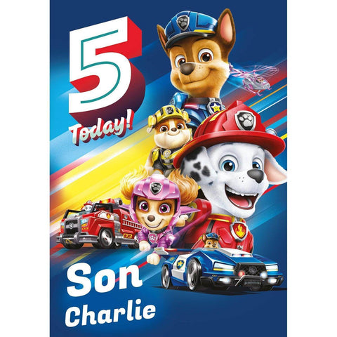 Personalised Paw Patrol Movie Age 5 Birthday Card- Any Name an Official Paw Patrol Product