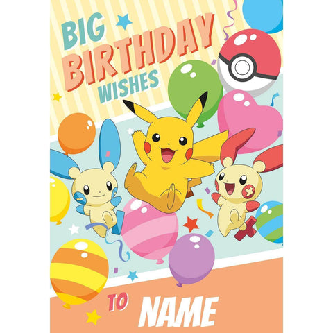 Personalised Pokemon 'Big Birthday Wishes' birthday card- Any Name an Official Pokemon Product