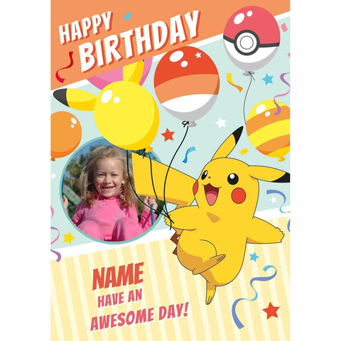Personalised Pokemon 'Have an Awesome Day' Birthday Photo Card-Any Name an Official Pokemon Product