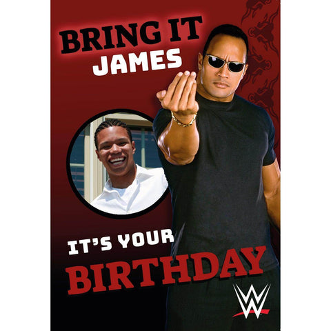 Personalised WWE The Rock Birthday photo card- Any Name an Official WWE Product