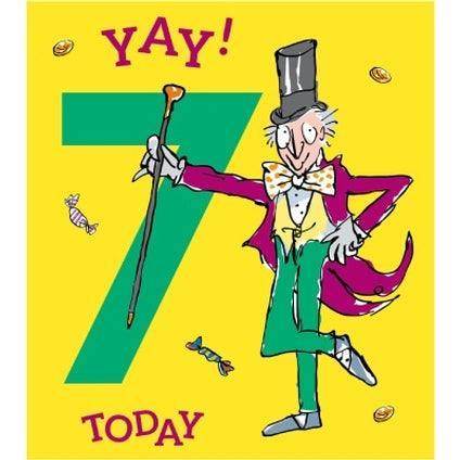 Roald Dahl Willy Wonka 7-year-old Birthday Card an Official Roald Dahl Product