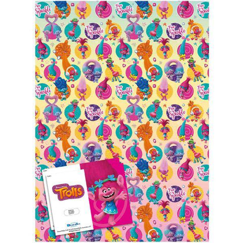Trolls Wrapping Paper 2 sheet & Tag an Official Trolls Product
